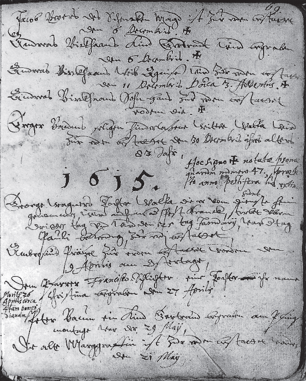 Eintragungen im Kirchenbuch aus dem Pestjahr 1614/15